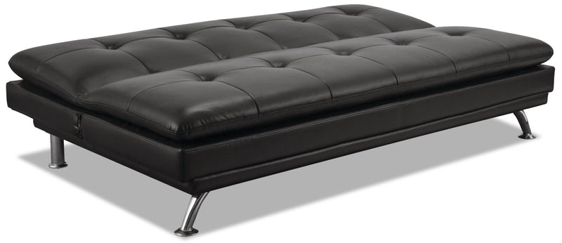 June Leather-Look Fabric Futon - Black