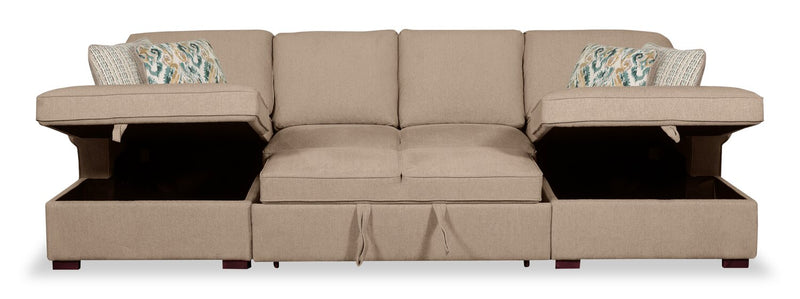 Haven 3-Piece Chenille Sleeper Sectional - Taupe