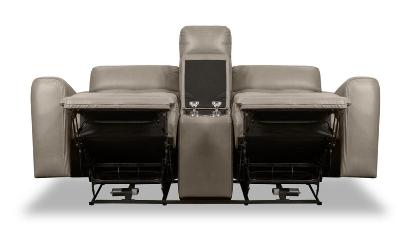 Prescott Genuine Leather Power Reclining Loveseat - Grey
