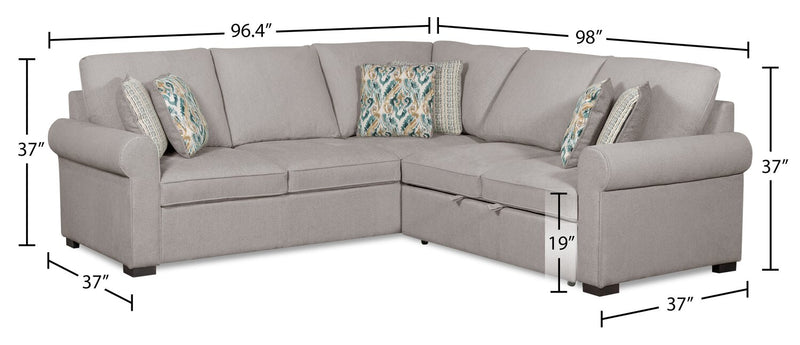 Haven 2-Piece Right-Facing Chenille Sectional with Sleeper Sofa - Grey