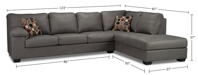 Morty 2-Piece Leather-Look Fabric Right-Facing Sectional - Grey