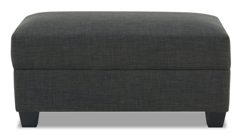 Sawyer Linen-Look Fabric Ottoman - Charcoal Grey