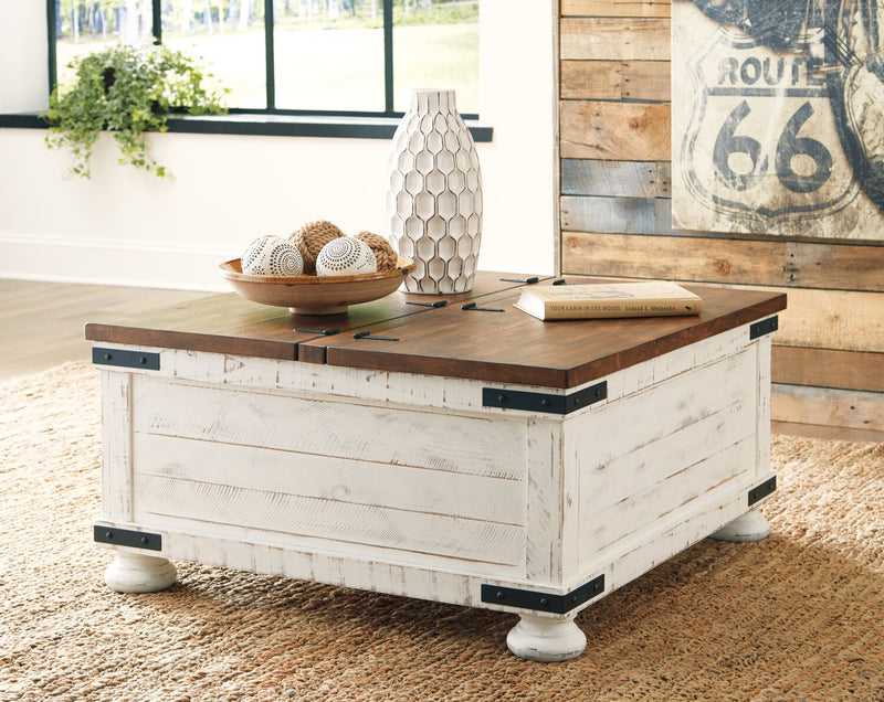 Benjy Coffee Table with Storage - White and Pine