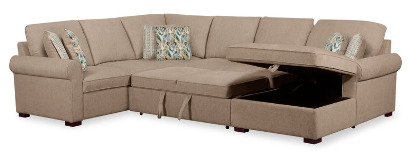 Haven 3-Piece Chenille Right-Facing Sleeper Sectional - Taupe