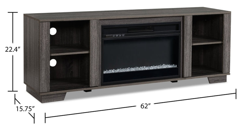 Antoni 62” TV Stand with Crystal Ember Firebox - Grey