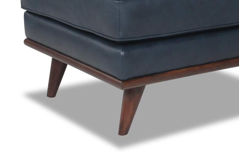 Vivia Top-Grain Genuine Leather Ottoman - Navy