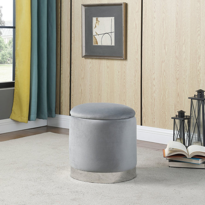 Phebe Velvet Storage Ottoman - Grey