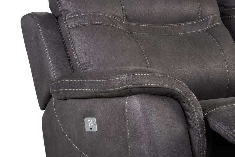 Floy Faux Suede Power Reclining Sofa with Power Headrest - Grey