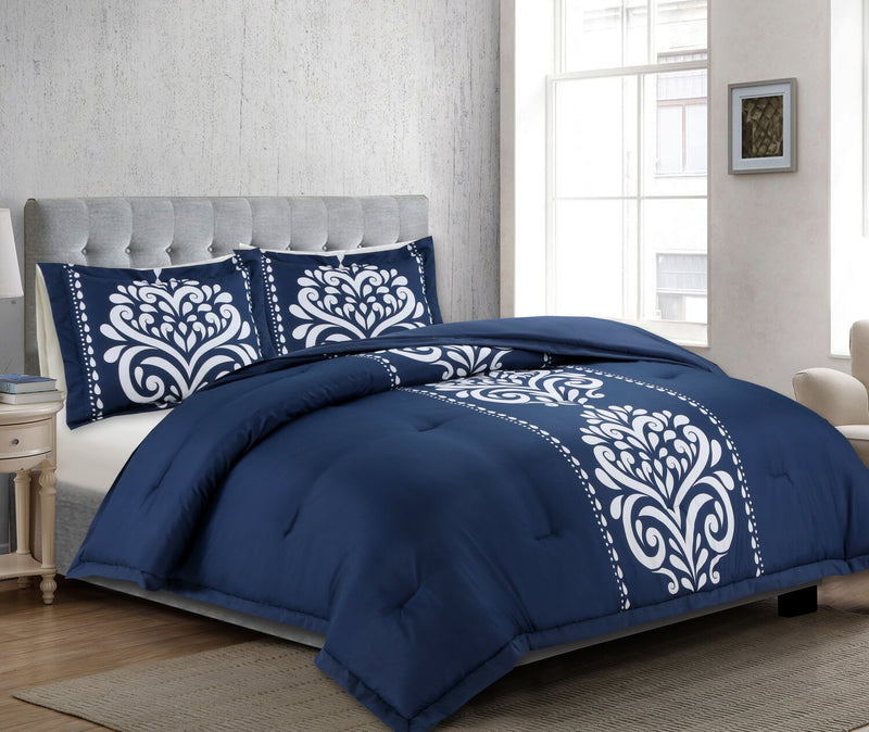 Navy Damask 3-Piece King Comforter Set