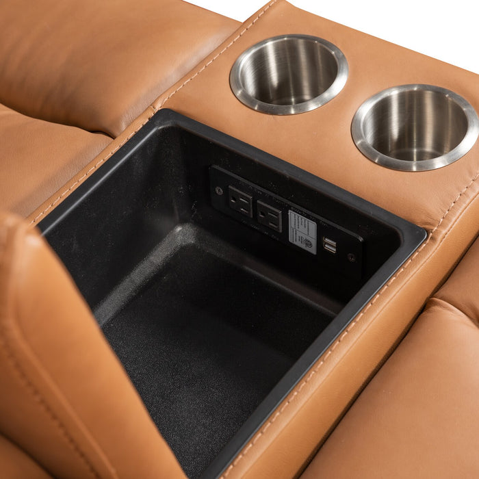 Prescott Genuine Leather Power Reclining Loveseat - Butternut