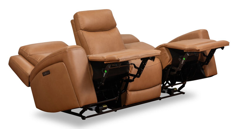 Prescott Genuine Leather Power Reclining Sofa - Butternut