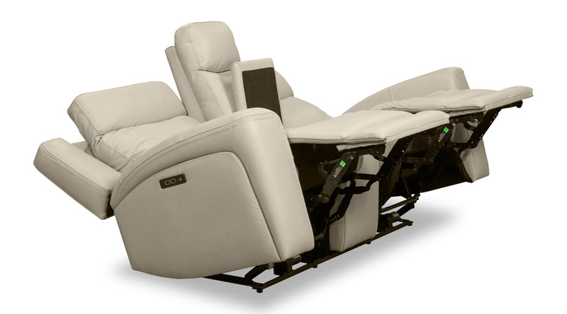 Prescott Genuine Leather Power Reclining Loveseat - Platinum