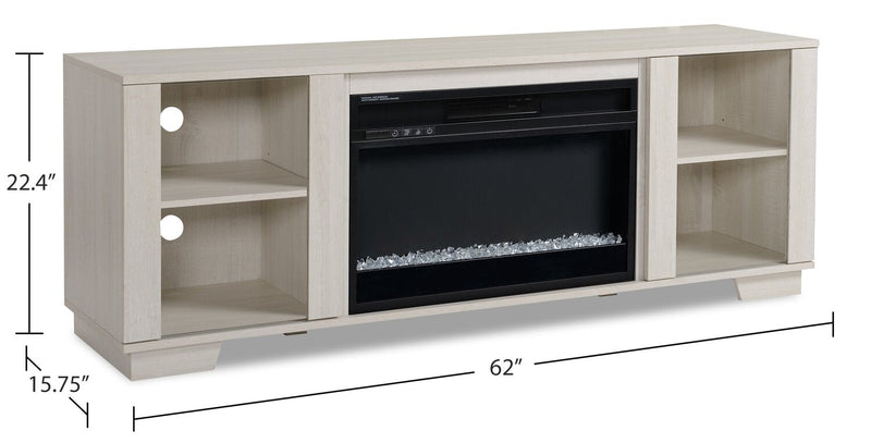 Antoni 62” TV Stand with Crystal Ember Firebox - White