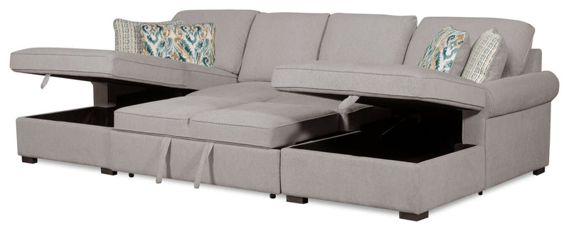 Haven 3-Piece Chenille Sleeper Sectional - Grey