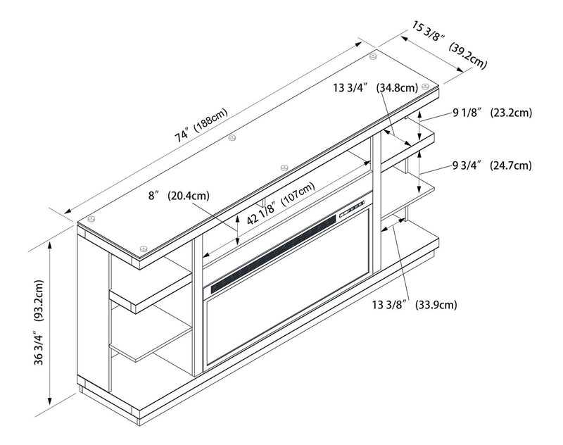 Axel 74\" TV Stand with Crystal Ember Firebox
