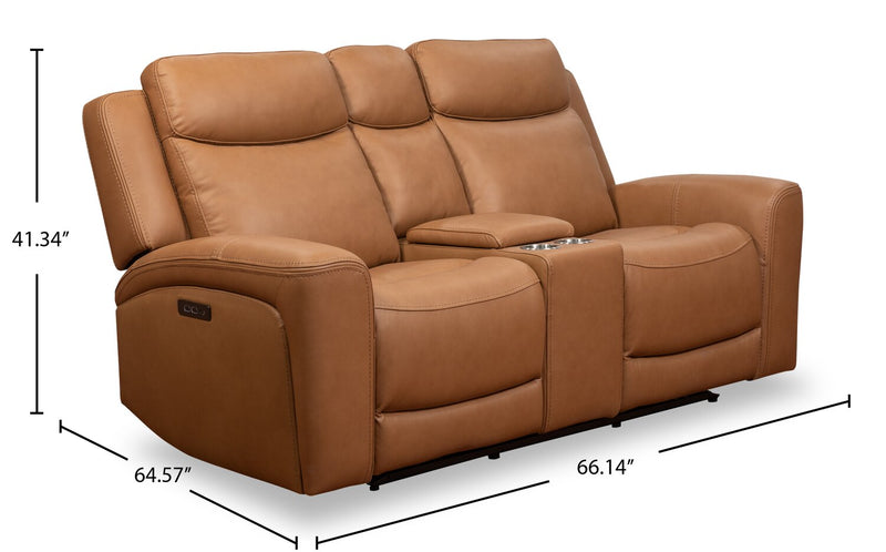 Prescott Genuine Leather Power Reclining Loveseat - Butternut