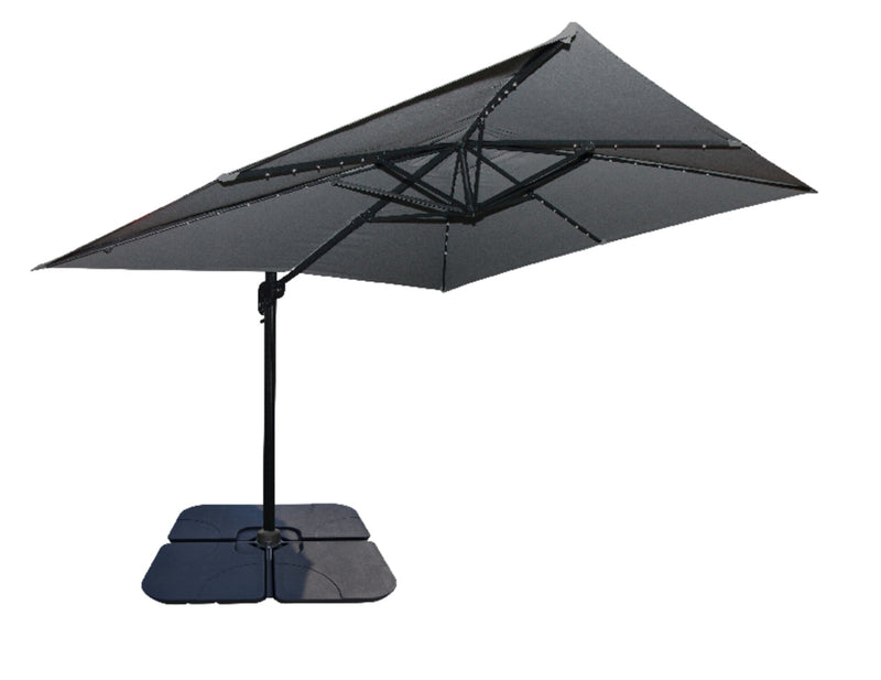 Solar Cantilevered Patio Umbrella with 4-Piece Base