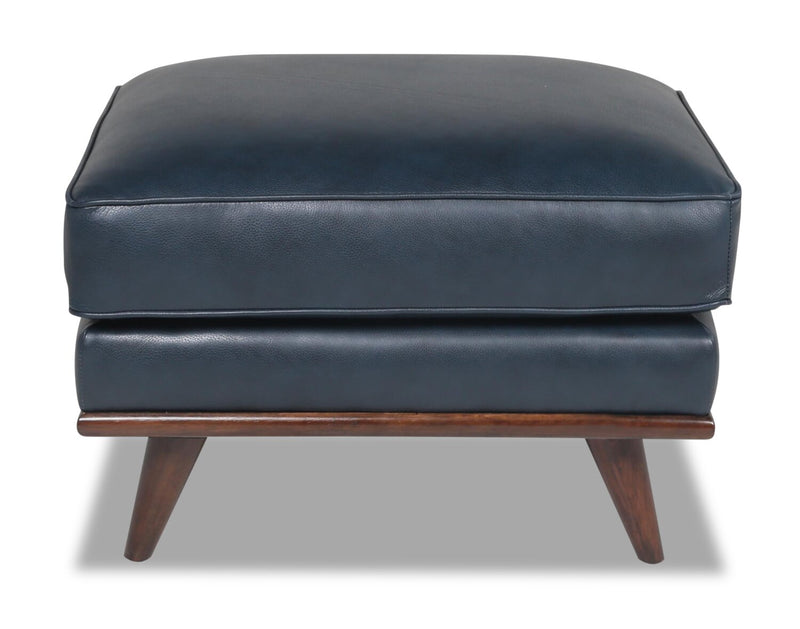 Vivia Top-Grain Genuine Leather Ottoman - Navy