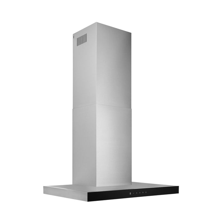 Broan Designer 30\" Chimney Range Hood with Black Glass Panel - BWT1304SSB