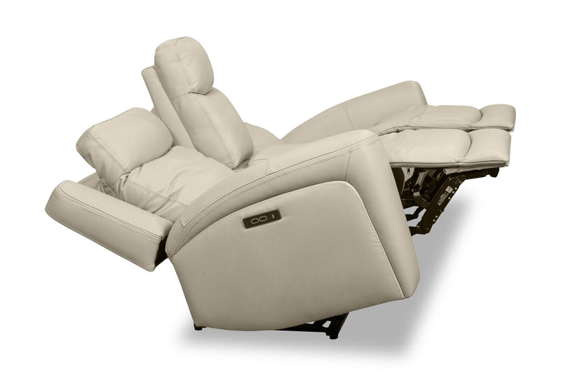Prescott Genuine Leather Power Reclining Loveseat - Platinum
