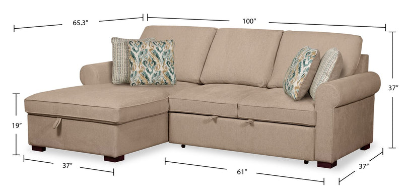 Haven 2-Piece Left-Facing Chenille Sleeper Sectional - Taupe