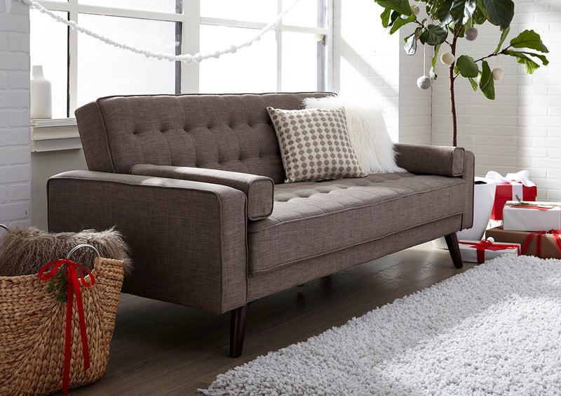 Avery Linen-Look Fabric Futon - Grey