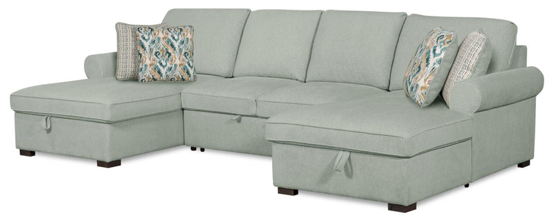 Haven 3-Piece Chenille Sleeper Sectional - Seafoam