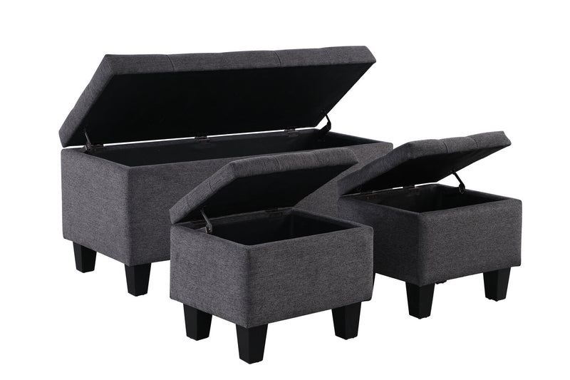 Kai 3-Piece Linen-Look Fabric Storage Ottomans 