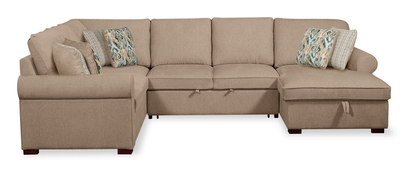Haven 3-Piece Chenille Right-Facing Sleeper Sectional - Taupe