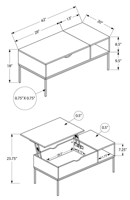Bence Lift-Top Coffee Table - Grey