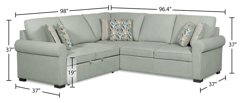 2-Piece Chenille Sectional with Left-Facing Sleeper Sofa - Seafoam