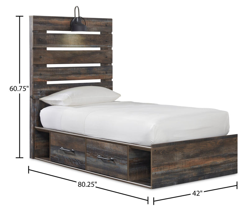 Abby 6-Piece Twin Bedroom Package with Side Storage - Brown