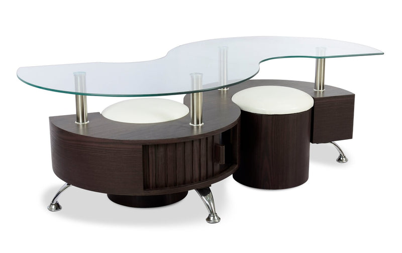 Savon Coffee Table with Two Ottomans - Walnut