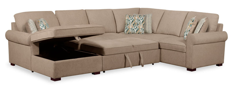 Haven 3-Piece Chenille Left-Facing Sleeper Sectional - Taupe