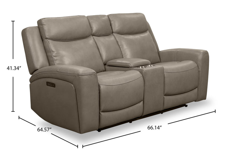 Prescott Genuine Leather Power Reclining Loveseat - Grey