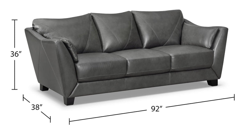 Lusso Genuine Leather Sofa – Charcoal