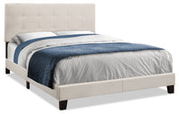 Tara Upholstered Bed in Beige Linen-Look Fabric, Button Tufted - Queen Size 