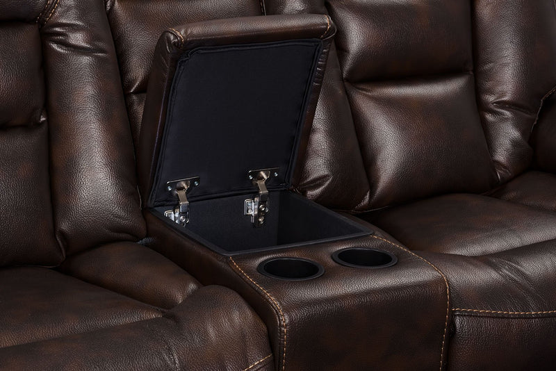 Leo 5-Piece Leath-Aire® Fabric Home Theatre Reclining Sectional - Walnut