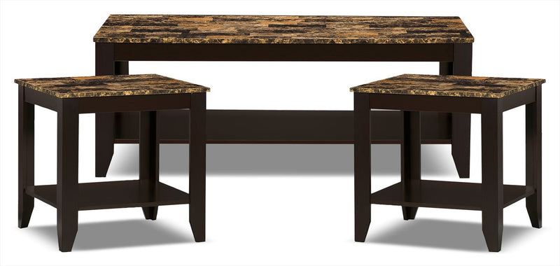 Roma 3-Piece Coffee and Two End Tables Package – Cappuccino