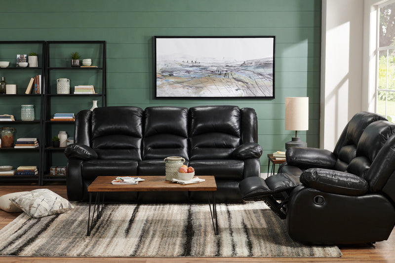 Toreno Genuine Leather Reclining Sofa - Black