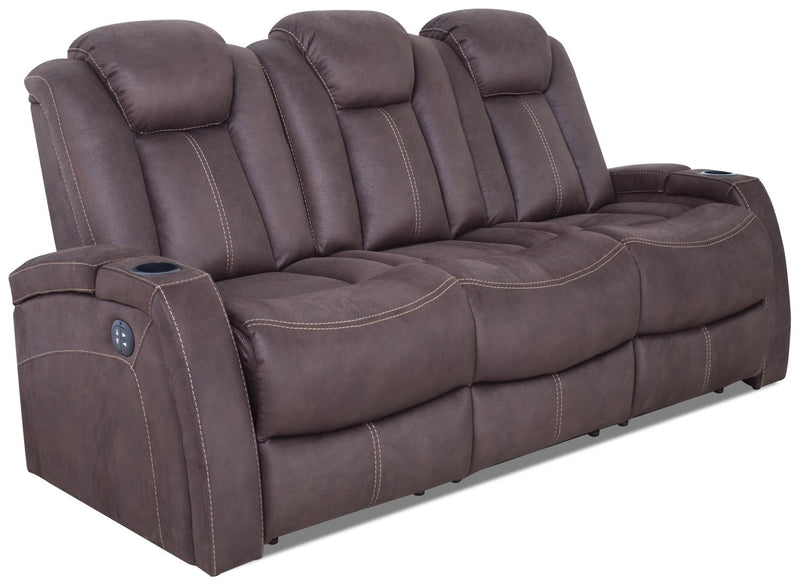 Ross Faux Suede Power Reclining Sofa with Power Headrest - Chocolate