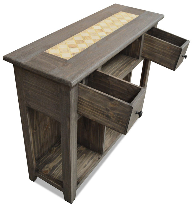 Santa Fe Rusticos Solid Pine Sofa Table with Marble Inset – Grey
