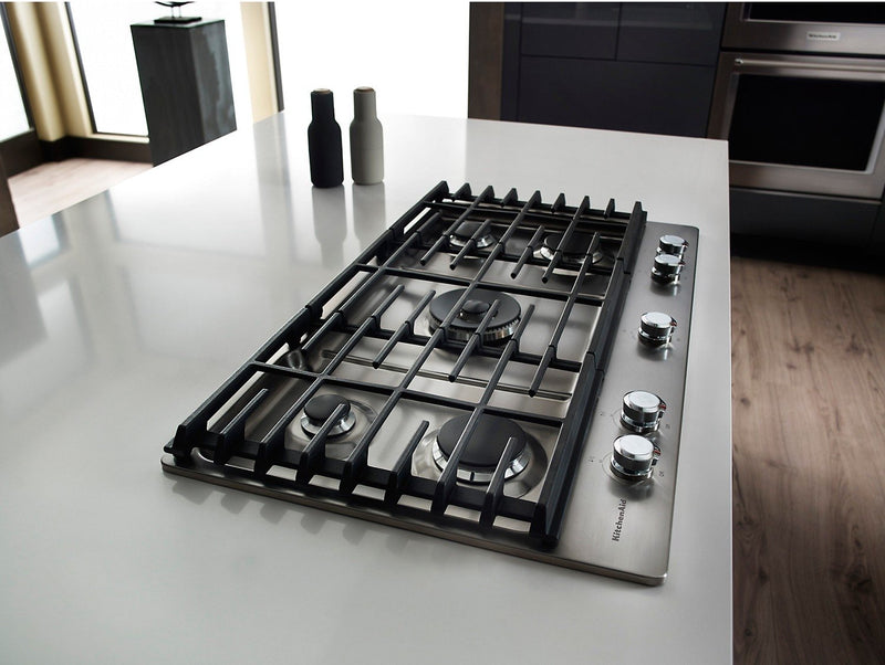 KitchenAid 36\" 5-Burner Gas Cooktop with Griddle – Stainless Steel