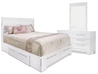 Olivia 5pc Bedroom Set with Storage Bed, Dresser & Mirror, Made in Canada, White - Full Size