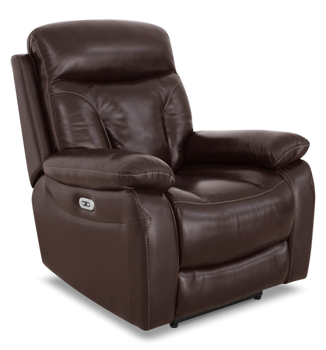 Hayes Genuine Leather Power Recliner with Adjustable Headrest - Brown