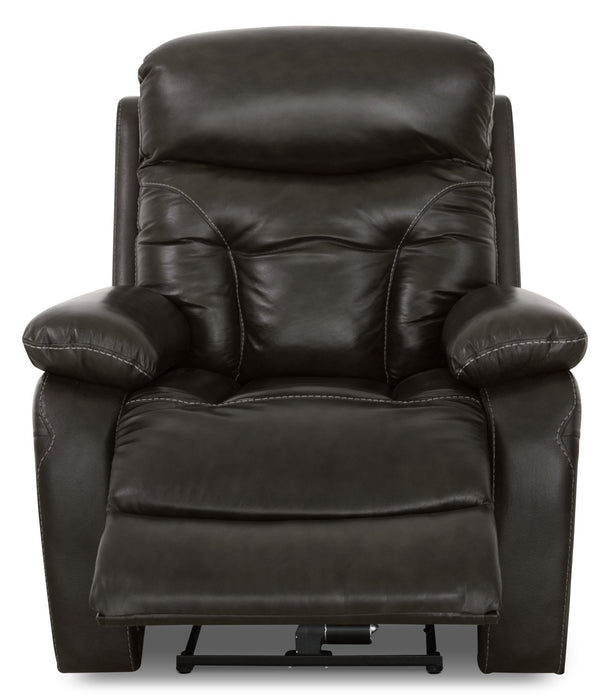 Hayes Genuine Leather Power Recliner with Adjustable Headrest - Steel
